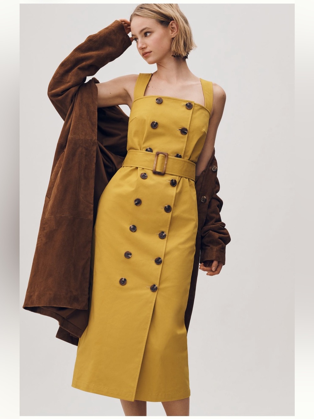 Anthropologie Belted Utility Midi Trench Dress